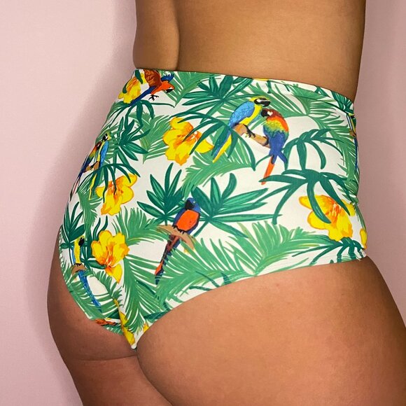 Palm Print High-Waisted Swimsuit Bottoms - Picture 1 of 5